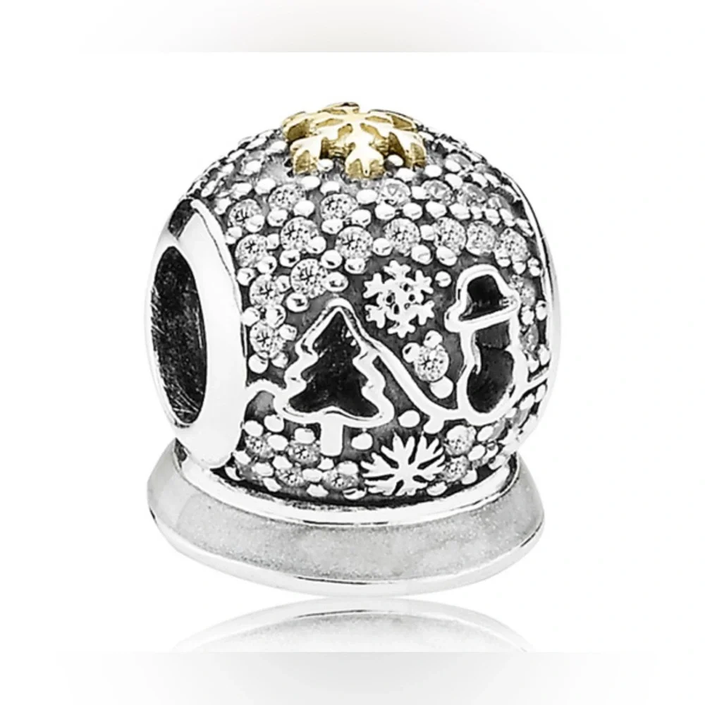 Authentic Pandora Retired Black Friday Wonderland Snow Globe S925 Ale 14K Gold - Picture 1 of 12